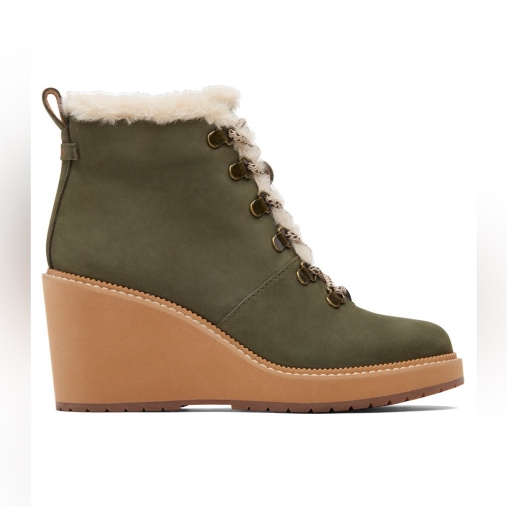 TOMS Melrose!❄️wedge bootie/Tarmac Olive Nubuck/water resistant🌧️/size-8
